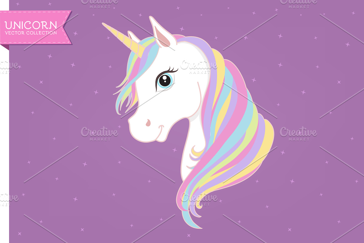 White unicorn vector head  in Illustrations - product preview 8
