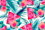 Watermelons,palm leaves pattern