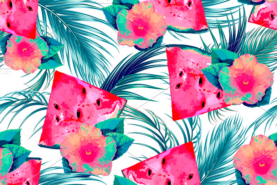 Watermelons,palm leaves pattern in Patterns - product preview 8