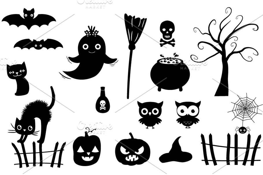 Halloween silhouettes clipart set