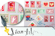 Set of vintage love post stamps