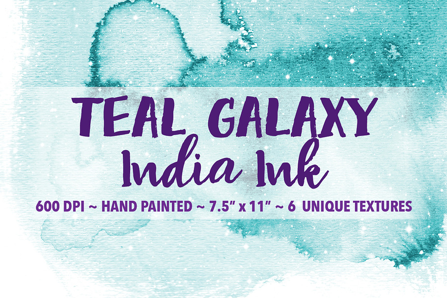 Teal Galaxy India Ink Backgrounds in Textures - product preview 8