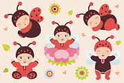 Set of babies in ladybug costume.