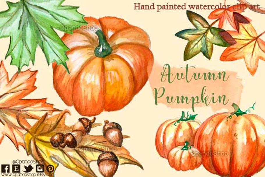 Autumn pumpkin - watercolor clip art
