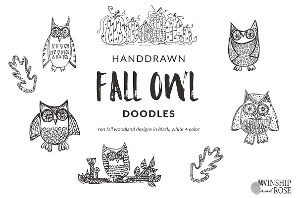 Fall Owl Doodle Clip Art