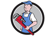 Handyman Holding Pipe Wrench Circle 