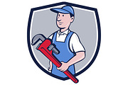 Handyman Pipe Wrench Crest Cartoon