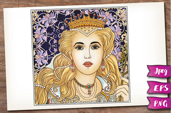 Queen. Coloring page with example. in Illustrations - product preview 1