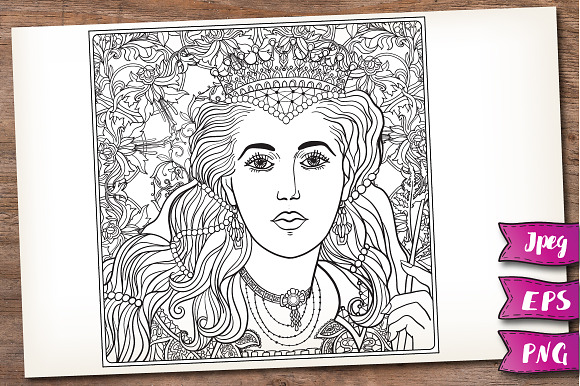 Queen. Coloring page with example. in Illustrations - product preview 2