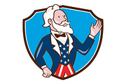 Uncle Sam Waving Hand Crest Cartoon