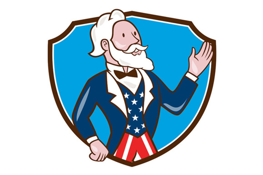 Uncle Sam Waving Hand Crest Cartoon in Illustrations - product preview 8