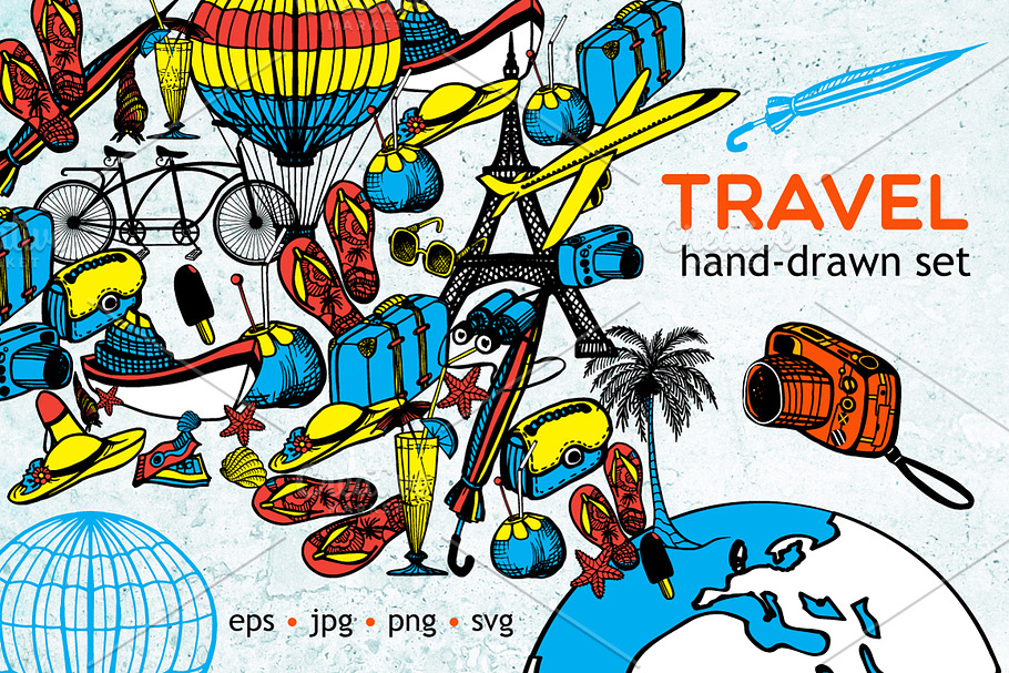 Hand drawn Travel set in Illustrations - product preview 8