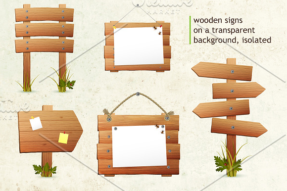 Wooden Signs realistic set in Illustrations - product preview 1