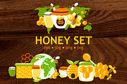 Honey flat vector set