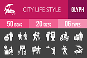 50 City Life Glyph Inverted Icons