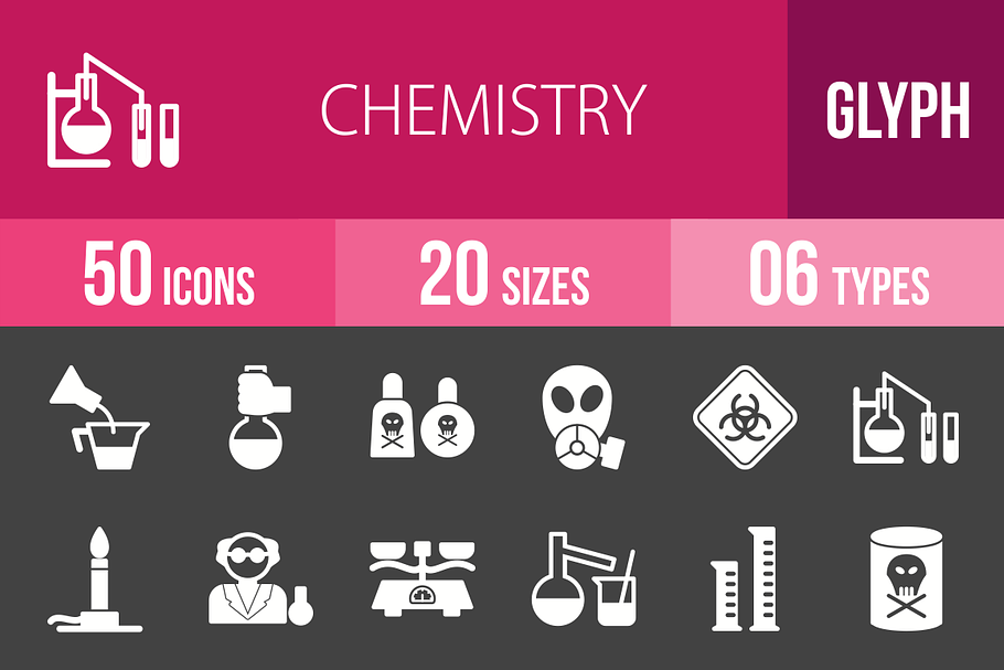 50 Chemistry Glyph Inverted Icons