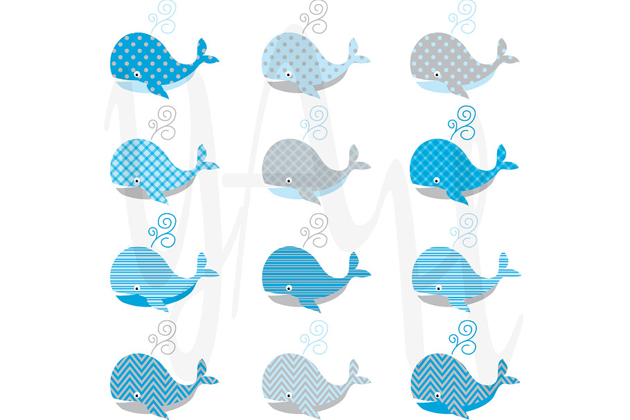 Cute Blue Whale Pattern in Illustrations - product preview 8