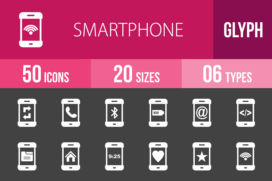 50 Smartphone Glyph Inverted Icons