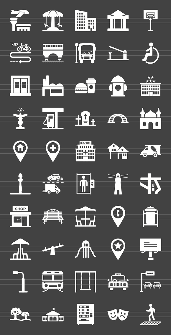 50 Town Glyph Inverted Icons in Graphics - product preview 1