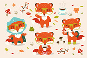 Cartoon autumn fox set
