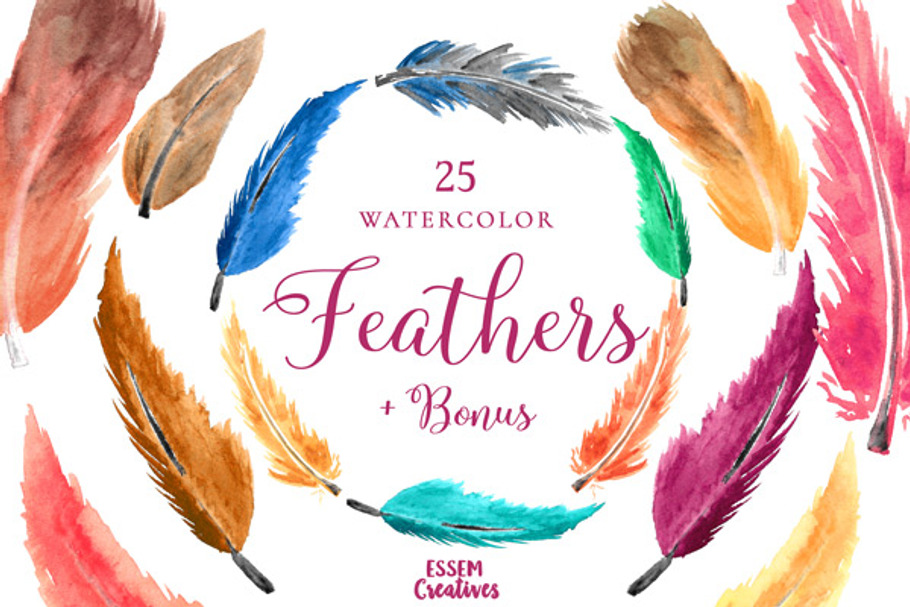 Watercolor Boho Feathers Clipart