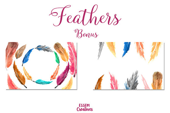 Watercolor Boho Feathers Clipart in Illustrations - product preview 3