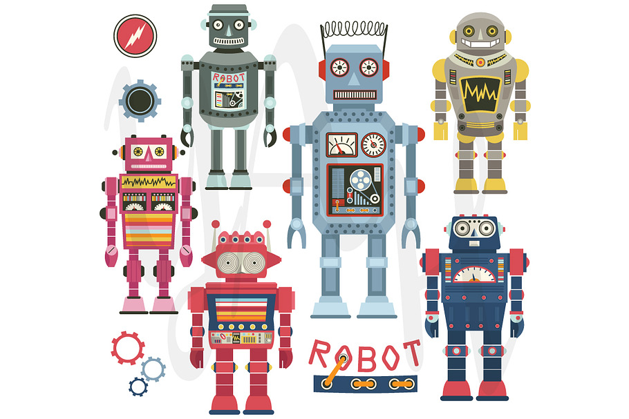 Retro Robots Clip Art in Illustrations - product preview 8