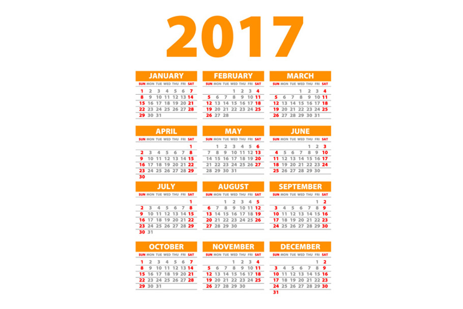 orange Calendar for 2017 in Graphics - product preview 8