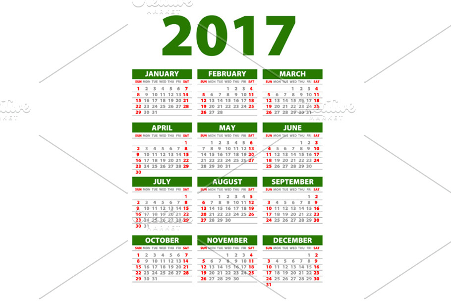 green Calendar for 2017 in Graphics - product preview 8