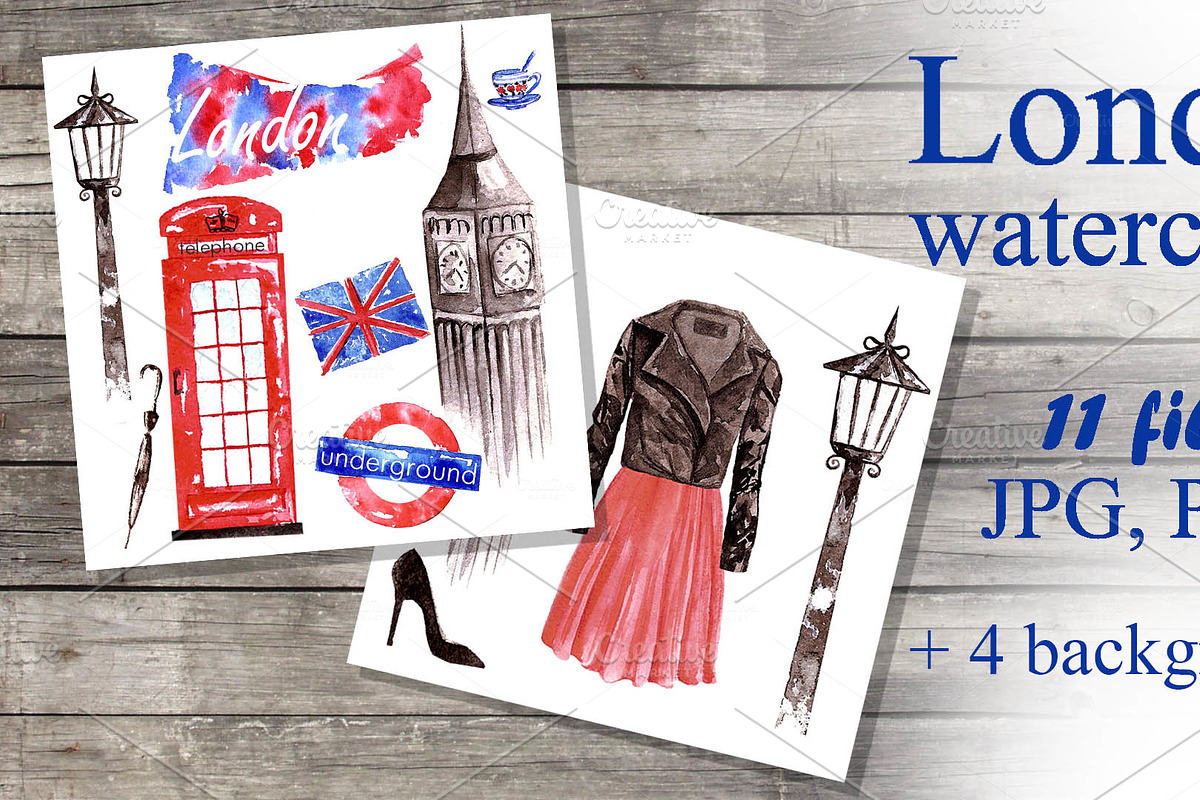 Set of watercolor images of London. in Illustrations - product preview 8