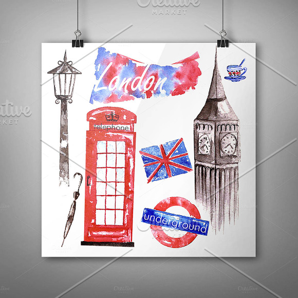 Set of watercolor images of London. in Illustrations - product preview 4