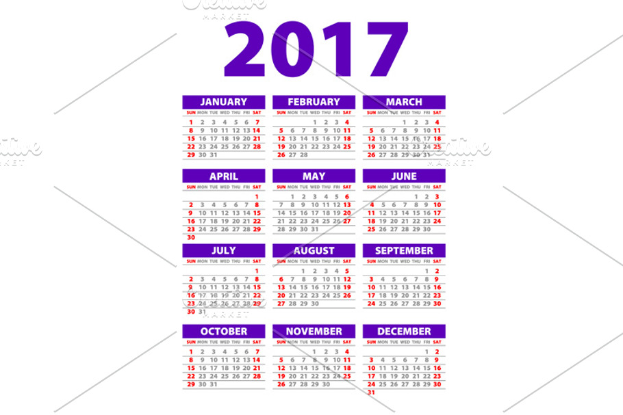 violet Calendar for 2017 in Graphics - product preview 8