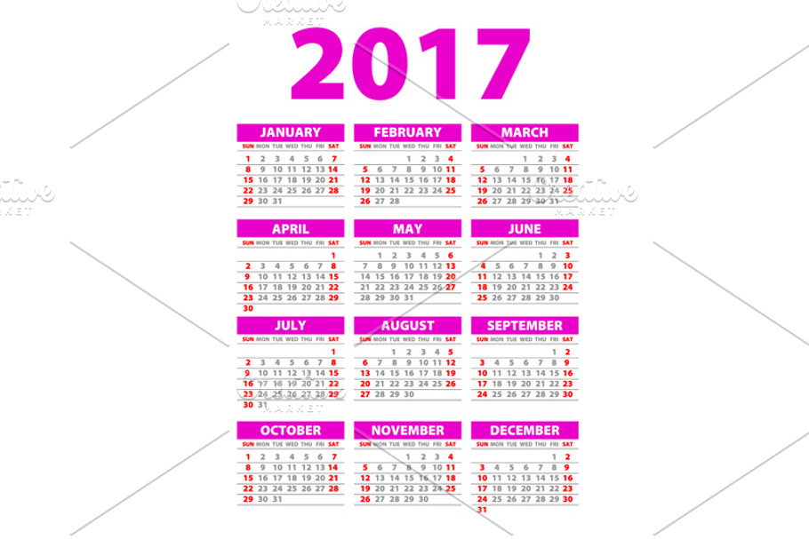 pink Calendar for 2017 in Graphics - product preview 8