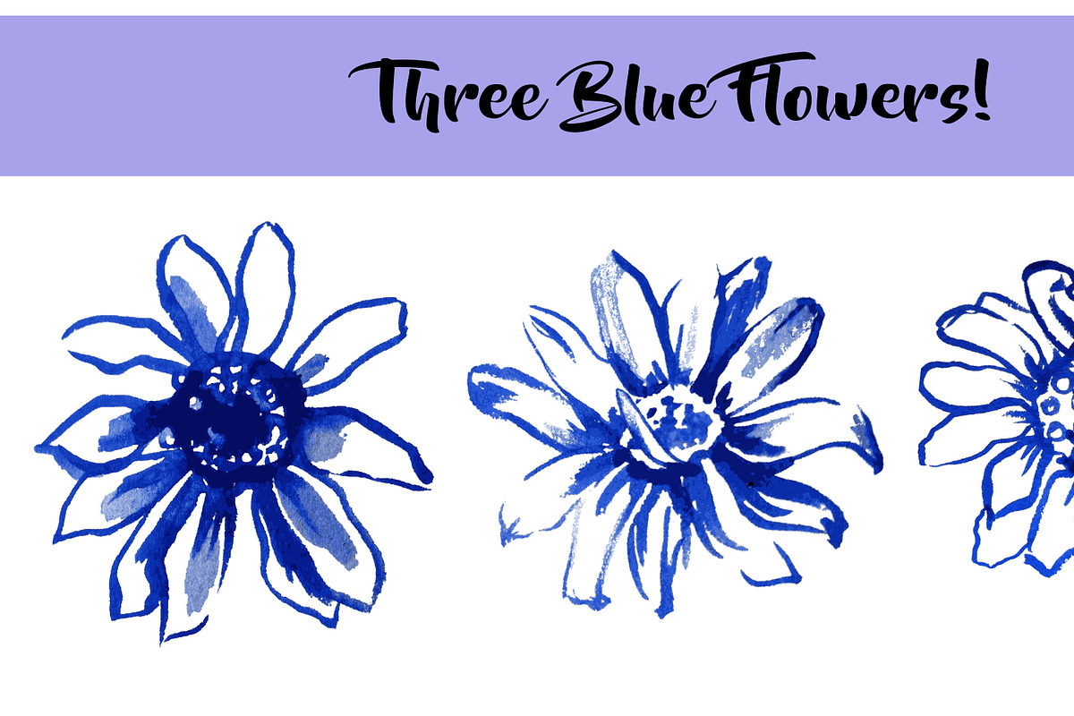 Three Blue Watercolor Flowers in Graphics - product preview 8