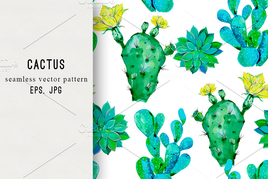 Cactus seamless vector pattern in Patterns - product preview 8
