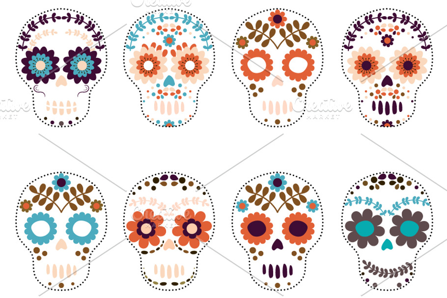 Sugar skulls, Flower skull set