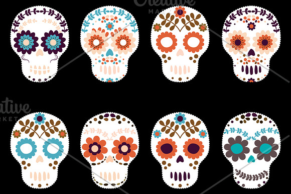 Sugar skulls, Flower skull set in Illustrations - product preview 1