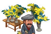 Man character, seller of flowers