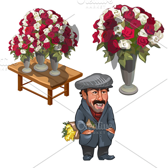 Man character, seller of flowers in Illustrations - product preview 1