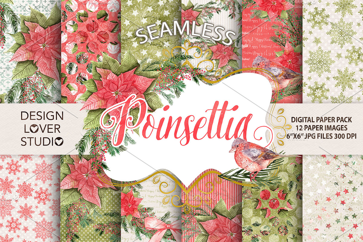 Watercolor "Poinsettia" papers in Patterns - product preview 8