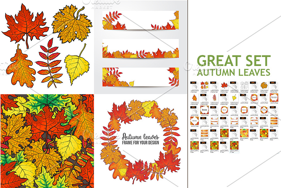 Set of Autumn Leaves in Illustrations - product preview 8