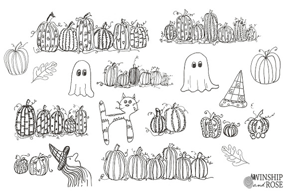 Fall Pumpkin Doodles - Fall Clip Art in Illustrations - product preview 1