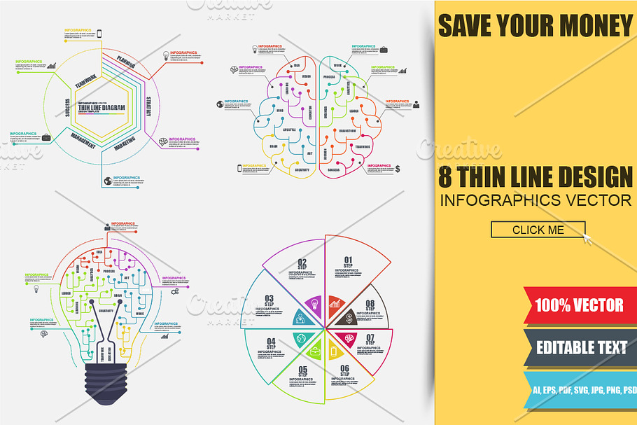 Thin Line Business Infographics in Presentation Templates - product preview 8