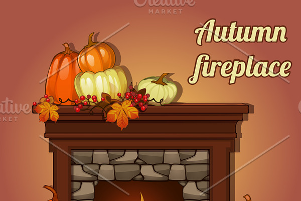 Pumpkins and fireplace 