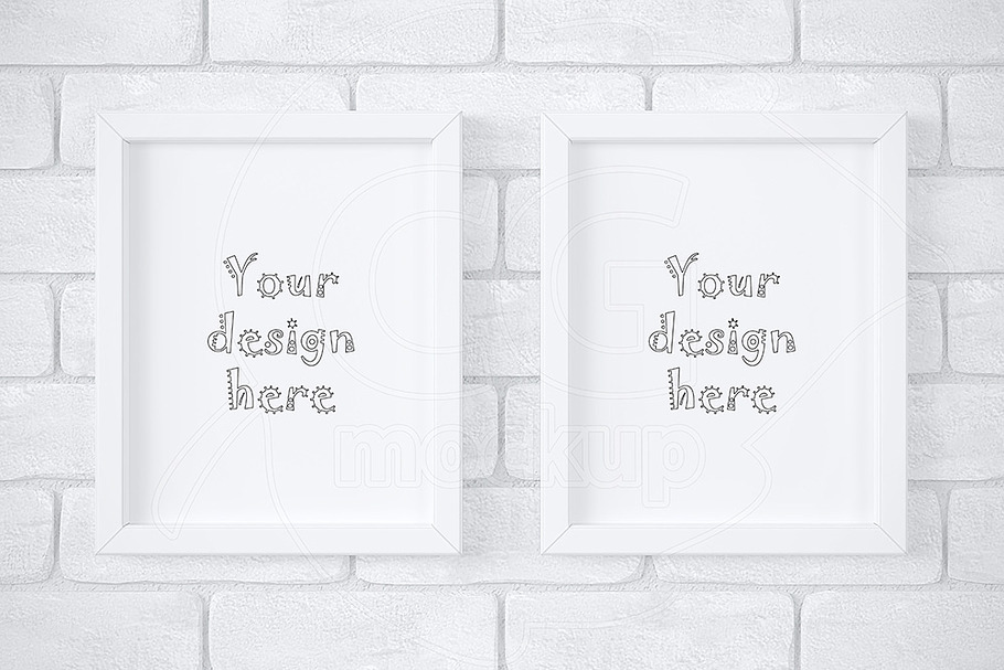 2 white frames on brick wall mockup in Print Mockups - product preview 8