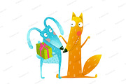 Happy birthday bunny and fox