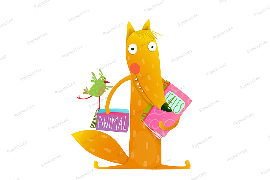 Fox reading books with bird friend in Illustrations - product preview 8