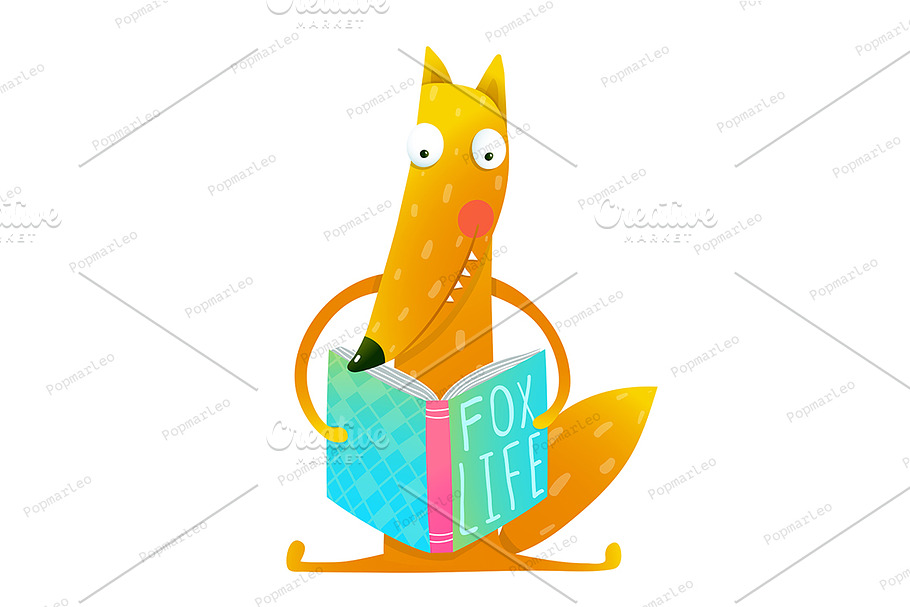 Cute funny cartoon fox reading book in Illustrations - product preview 8