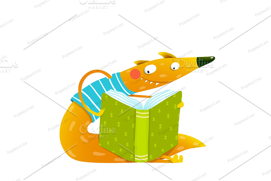 Fun fox reading kids book. in Illustrations - product preview 8