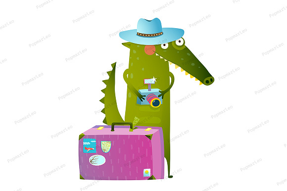 Travel crocodile tourist suitcase in Illustrations - product preview 1